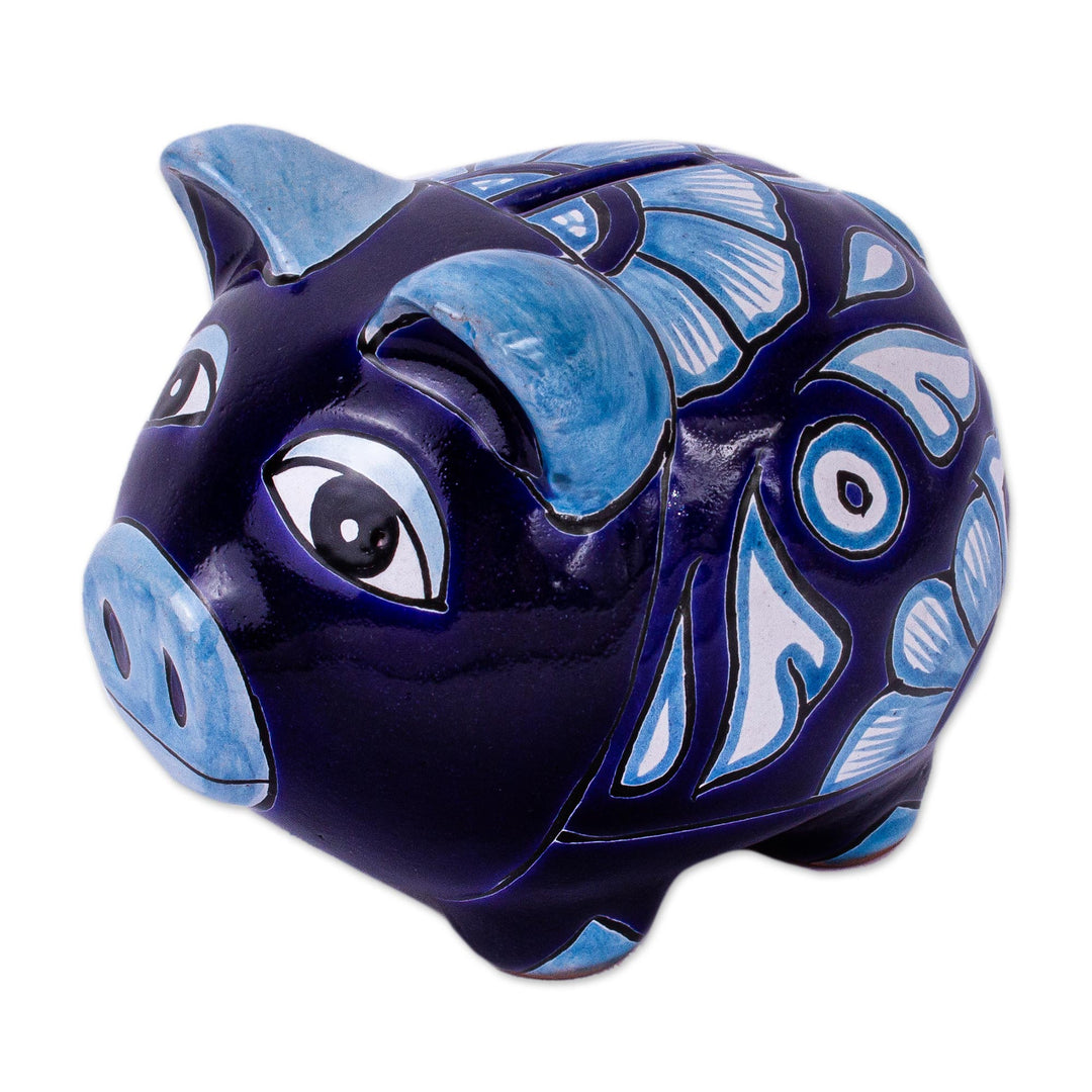 Hand Painted Ceramic Pig Decor Accent - Cobalt Piggy