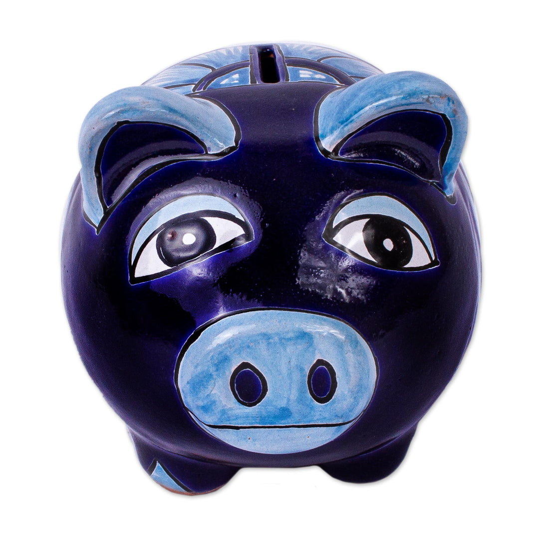 Hand Painted Ceramic Pig Decor Accent - Cobalt Piggy