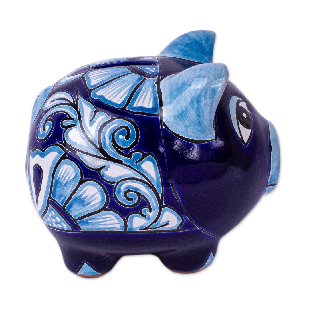 Hand Painted Ceramic Pig Decor Accent - Cobalt Piggy