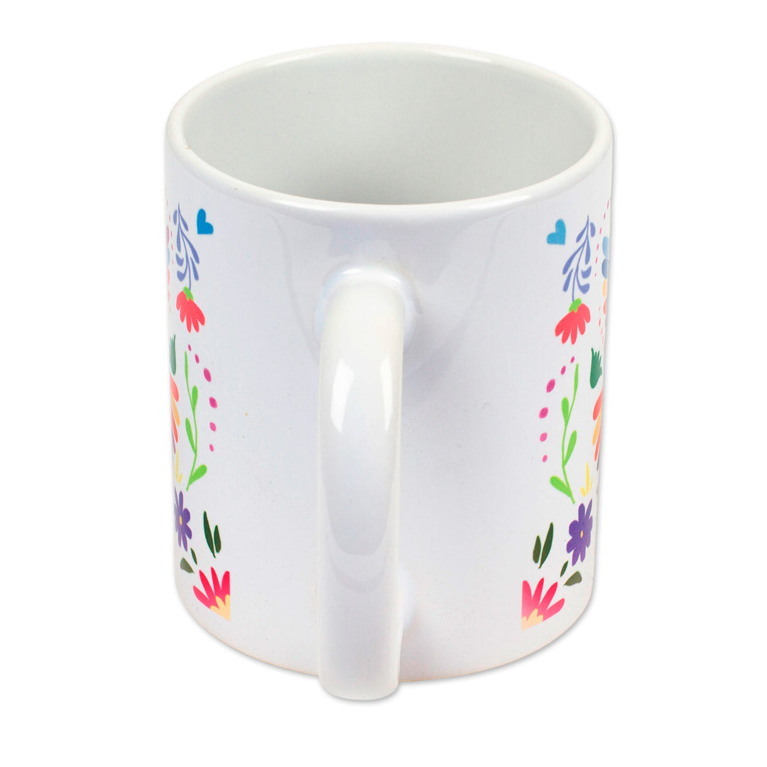Artisan Crafted Otomi Birds and Flowers Motif Ceramic Mug - Otomi Morning