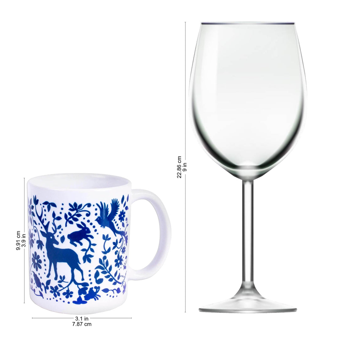 Artisan Crafted Otomi Blue Birds and Flowers Ceramic Mug - Blue Otomi