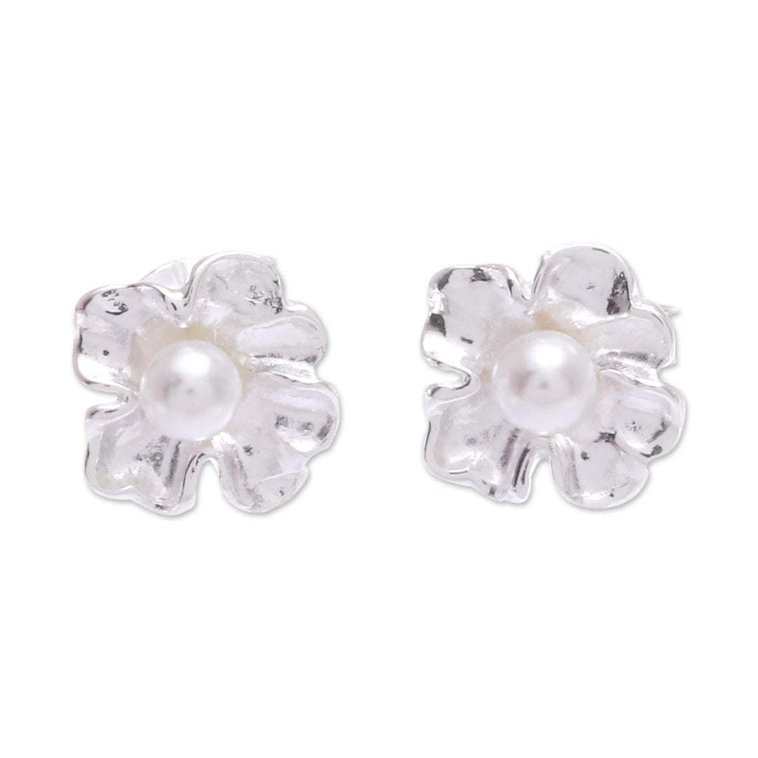 Sterling Silver and Cultured Pearl Stud Earrings - Sea Petals