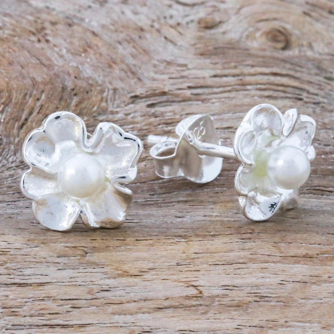 Sterling Silver and Cultured Pearl Stud Earrings - Sea Petals