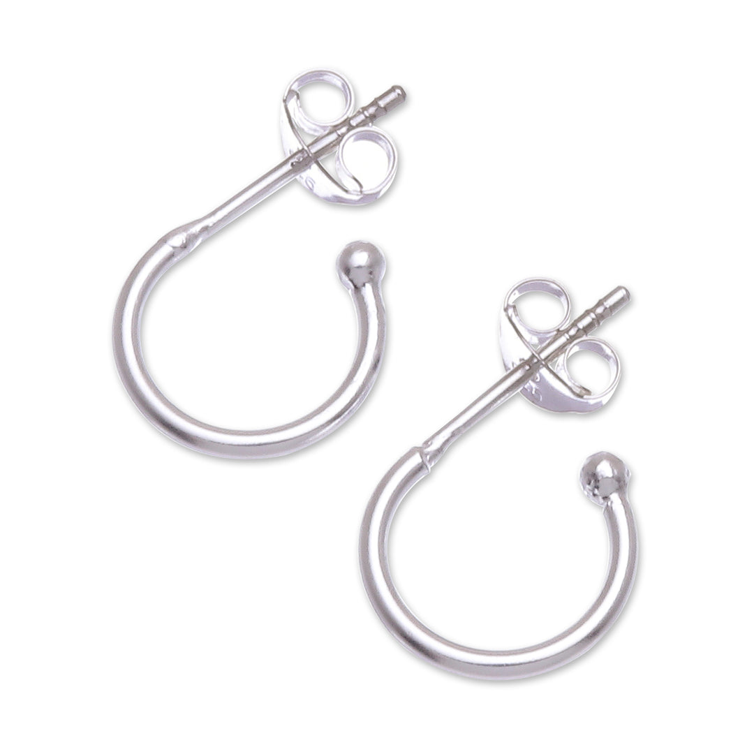 Artisan Crafted Sterling Silver Half Hoop Earrings - Classic Crescent
