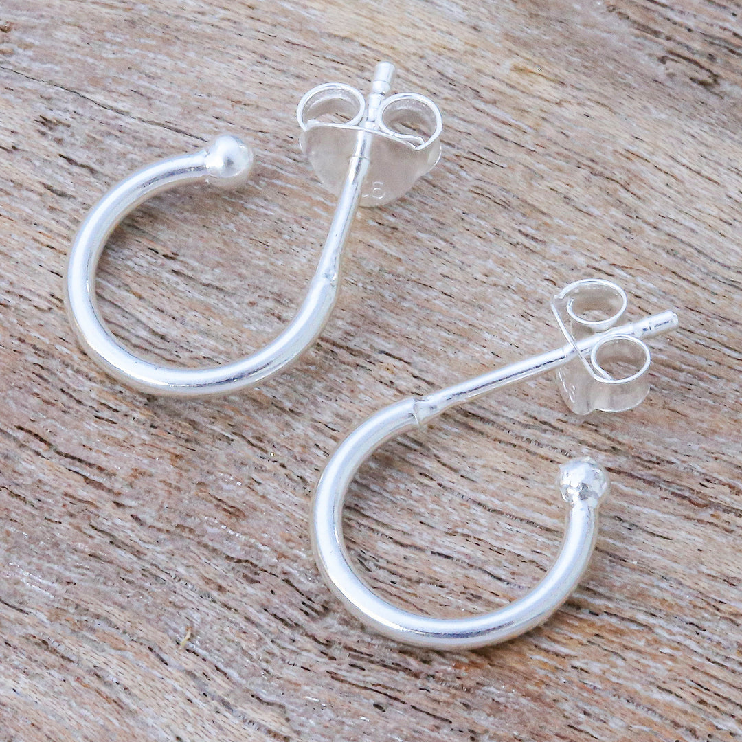 Artisan Crafted Sterling Silver Half Hoop Earrings - Classic Crescent