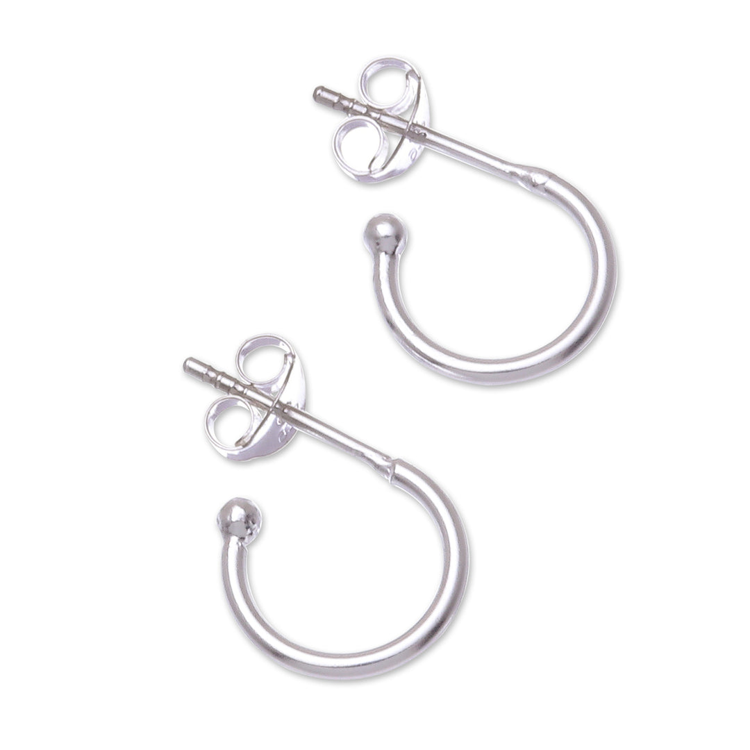 Artisan Crafted Sterling Silver Half Hoop Earrings - Classic Crescent
