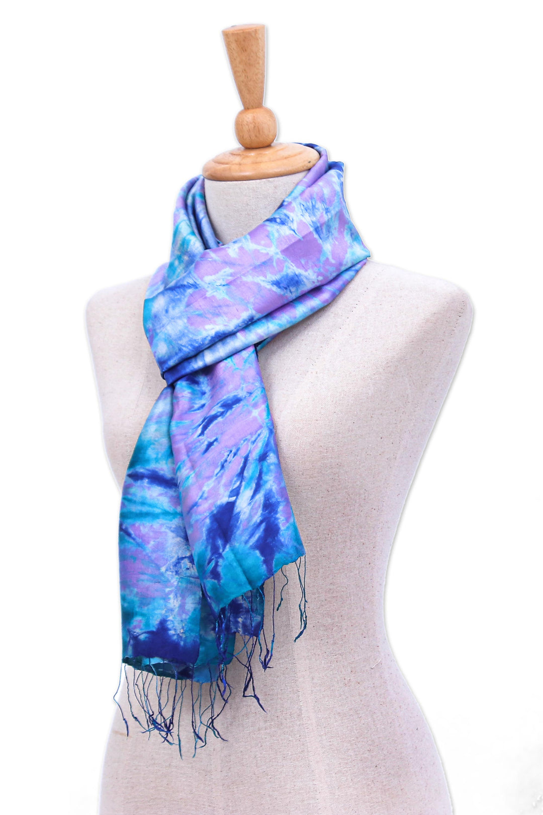 Hand Crafted Tie-Dyed Silk Scarf - Candy Sea