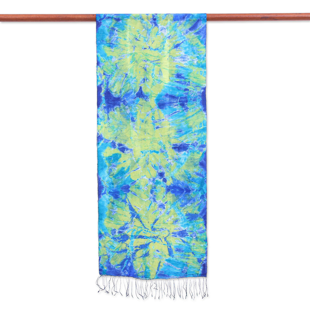 Fringed Tie-Dyed Silk Scarf - Smiling Sea
