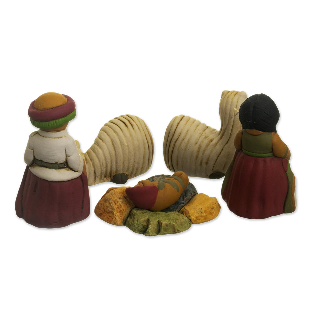Andean Ceramic Nativity Set with Alpacas from Peru - Suri Nativity