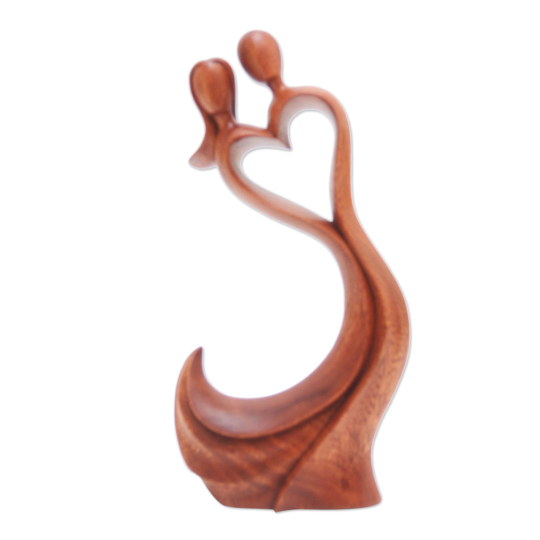 Hand Made Heart-Themed Suar Wood Sculpture - Sway with Me