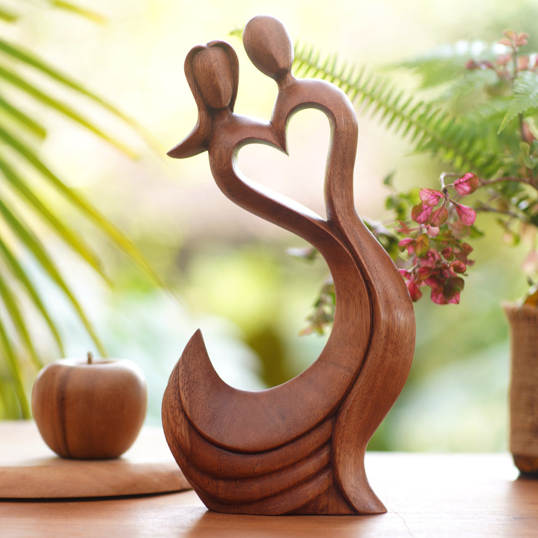 Hand Made Heart-Themed Suar Wood Sculpture - Sway with Me