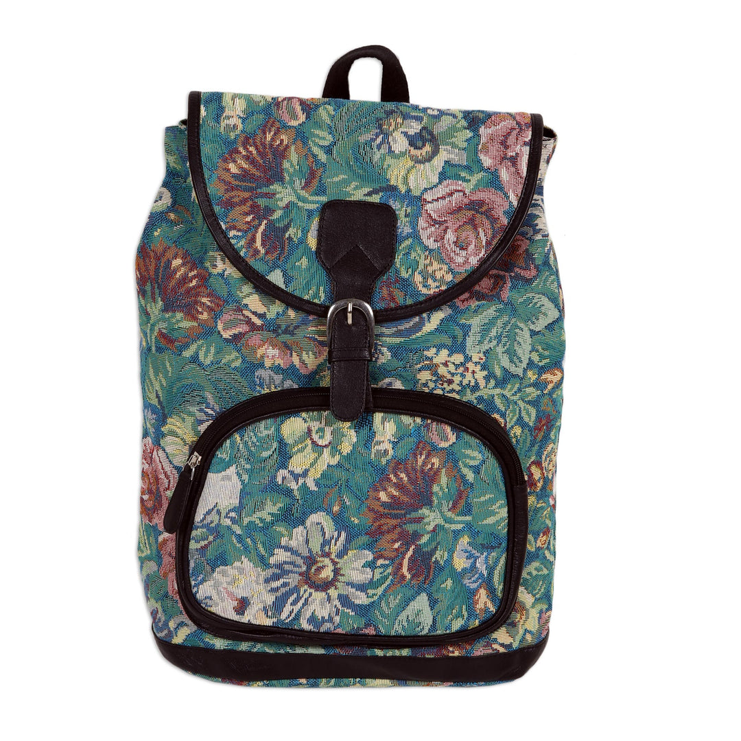Leather and Cotton Floral-Motif Backpack - Garden of Beauty