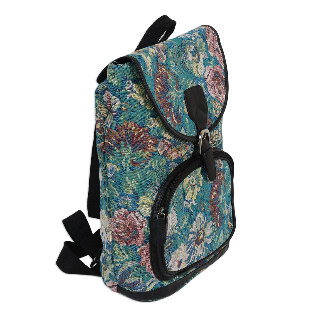 Leather and Cotton Floral-Motif Backpack - Garden of Beauty
