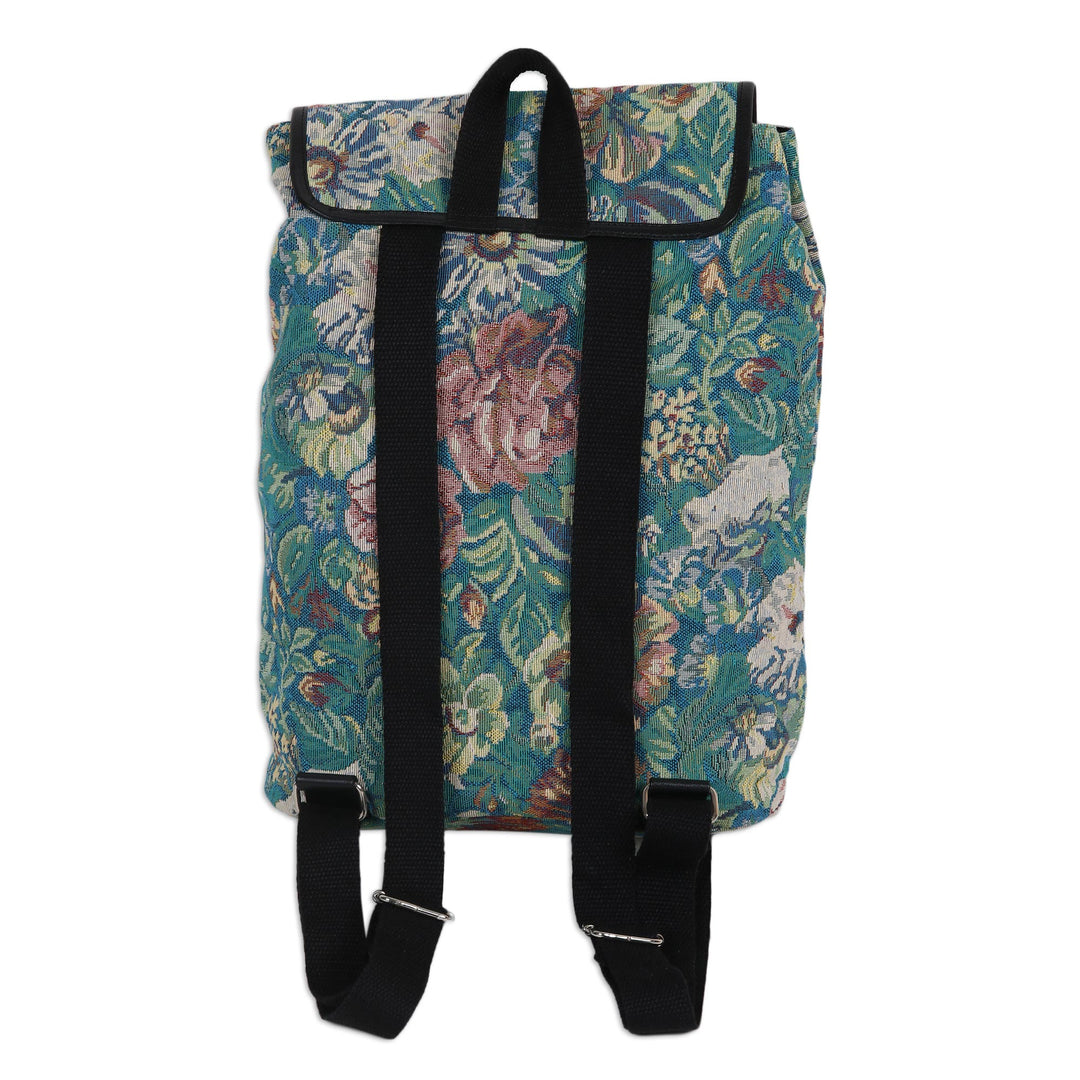 Leather and Cotton Floral-Motif Backpack - Garden of Beauty
