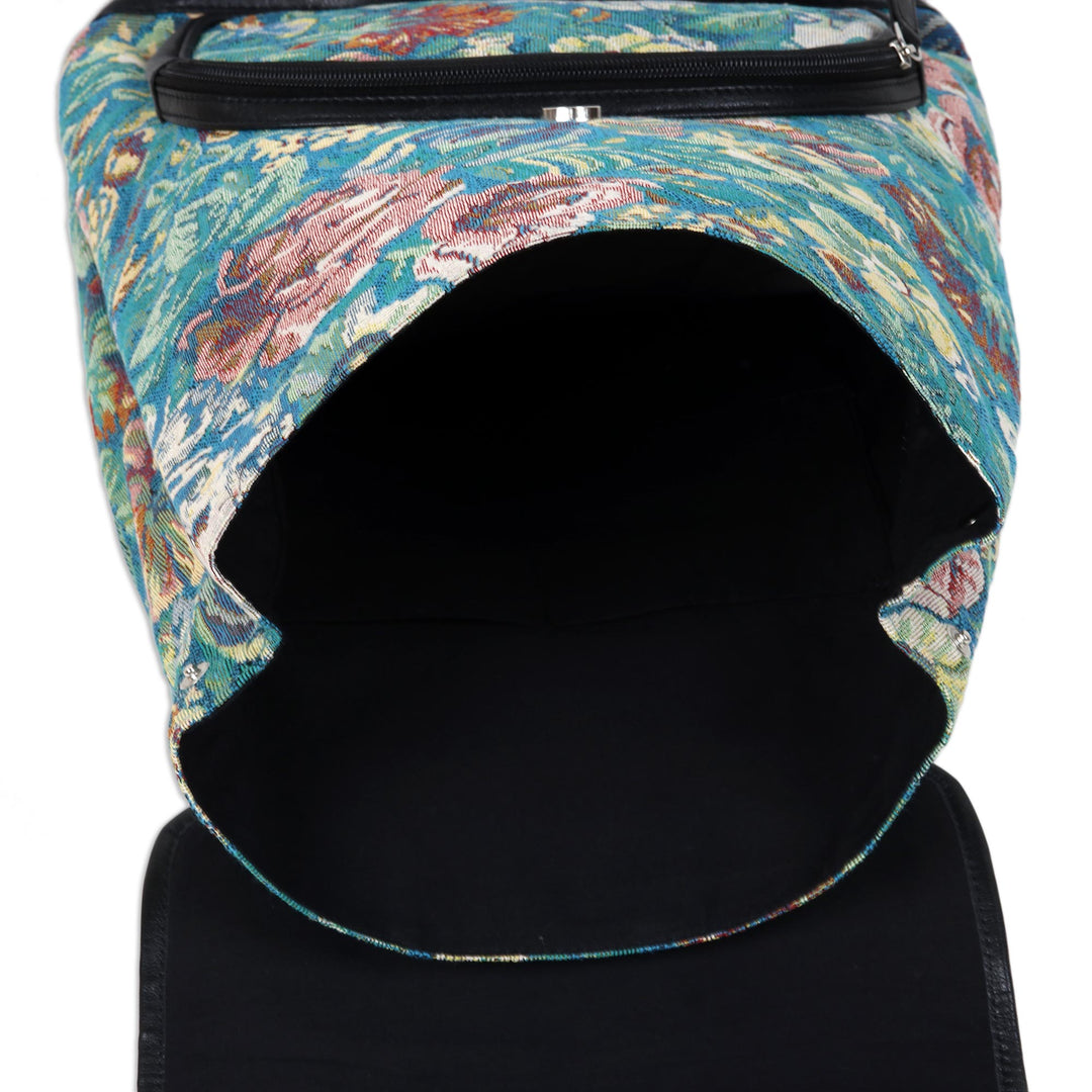 Leather and Cotton Floral-Motif Backpack - Garden of Beauty