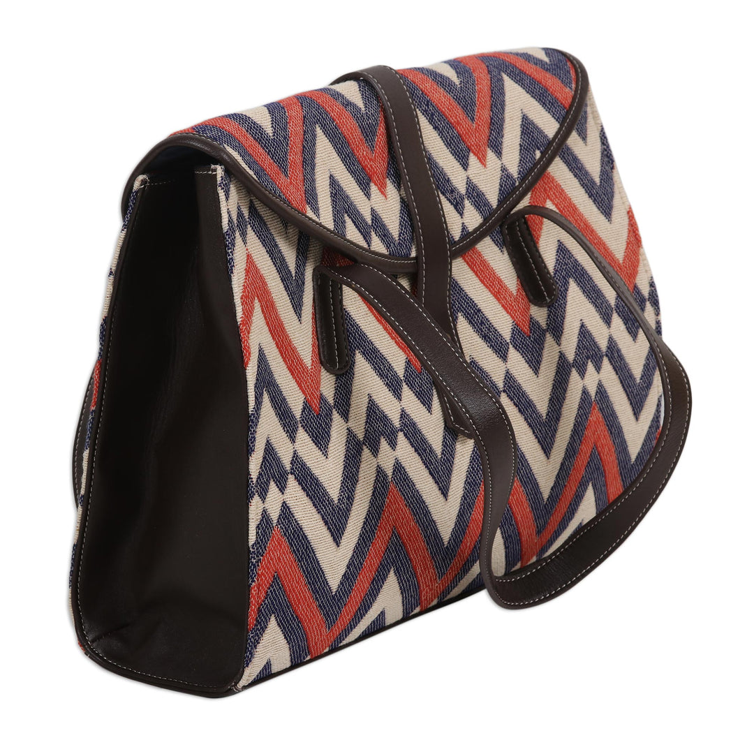 Woven Cotton and Leather Tote Bag - Delightful Waves