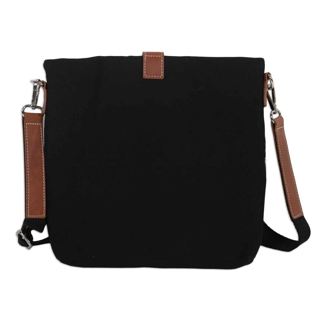 Woven Cotton and Leather Sling Bag - Fancy Diamonds