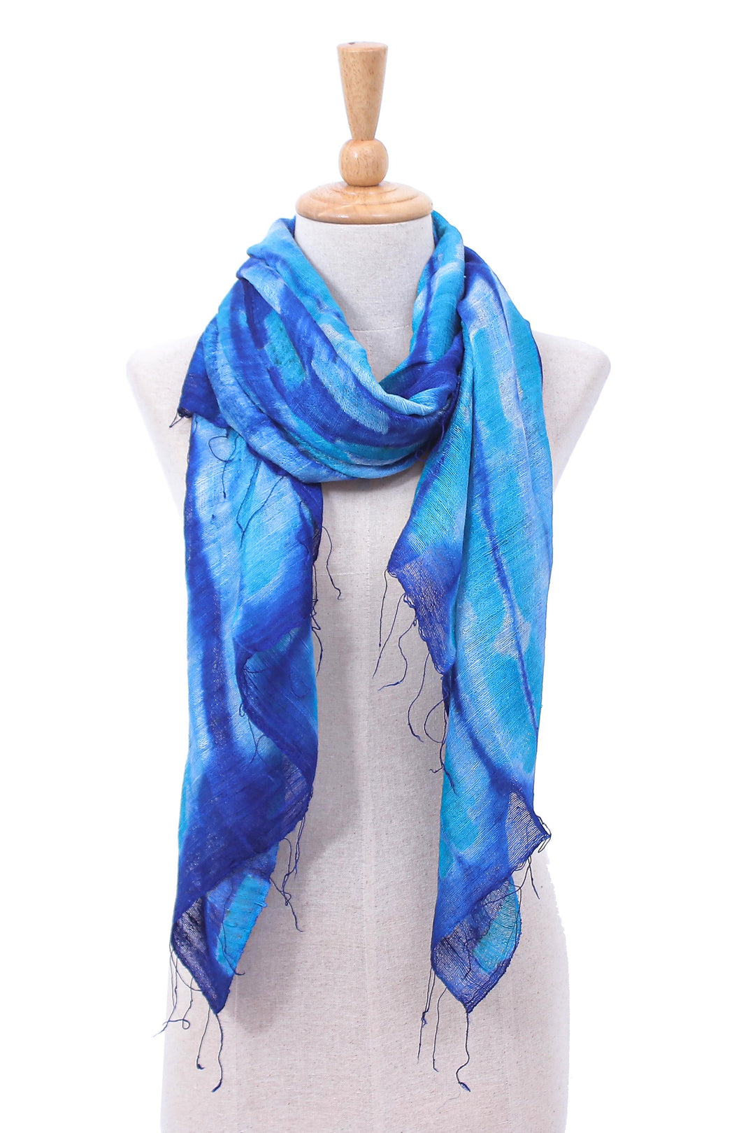Batik Printed Blue Silk Scarf - Summer Ocean