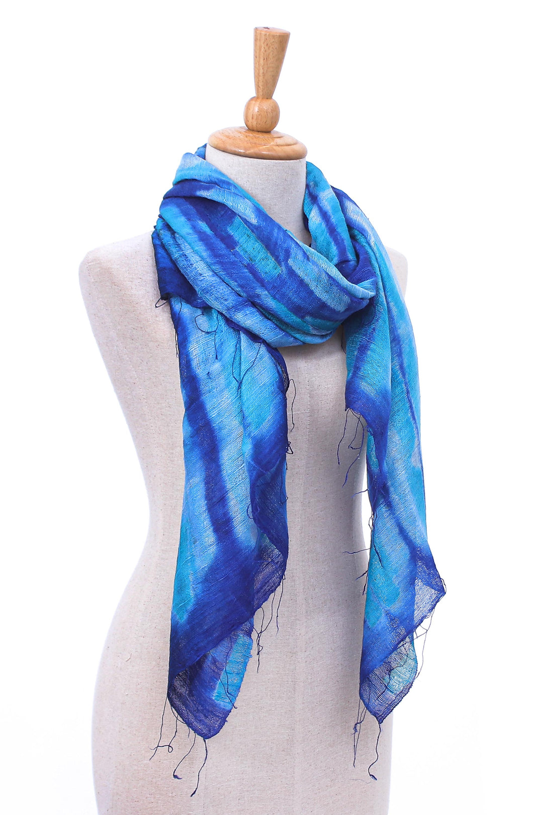 Batik Printed Blue Silk Scarf - Summer Ocean