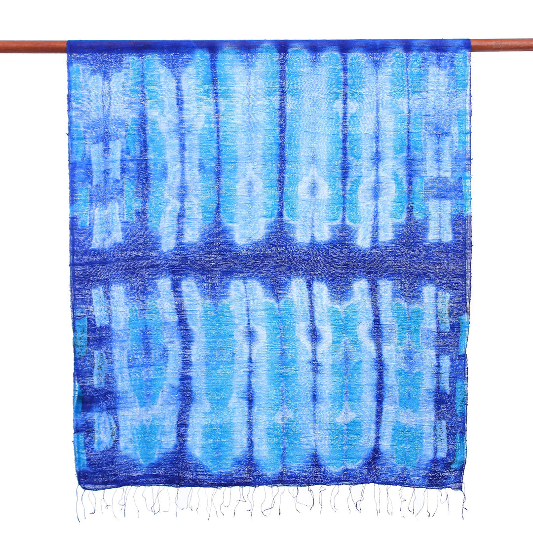 Batik Printed Blue Silk Scarf - Summer Ocean
