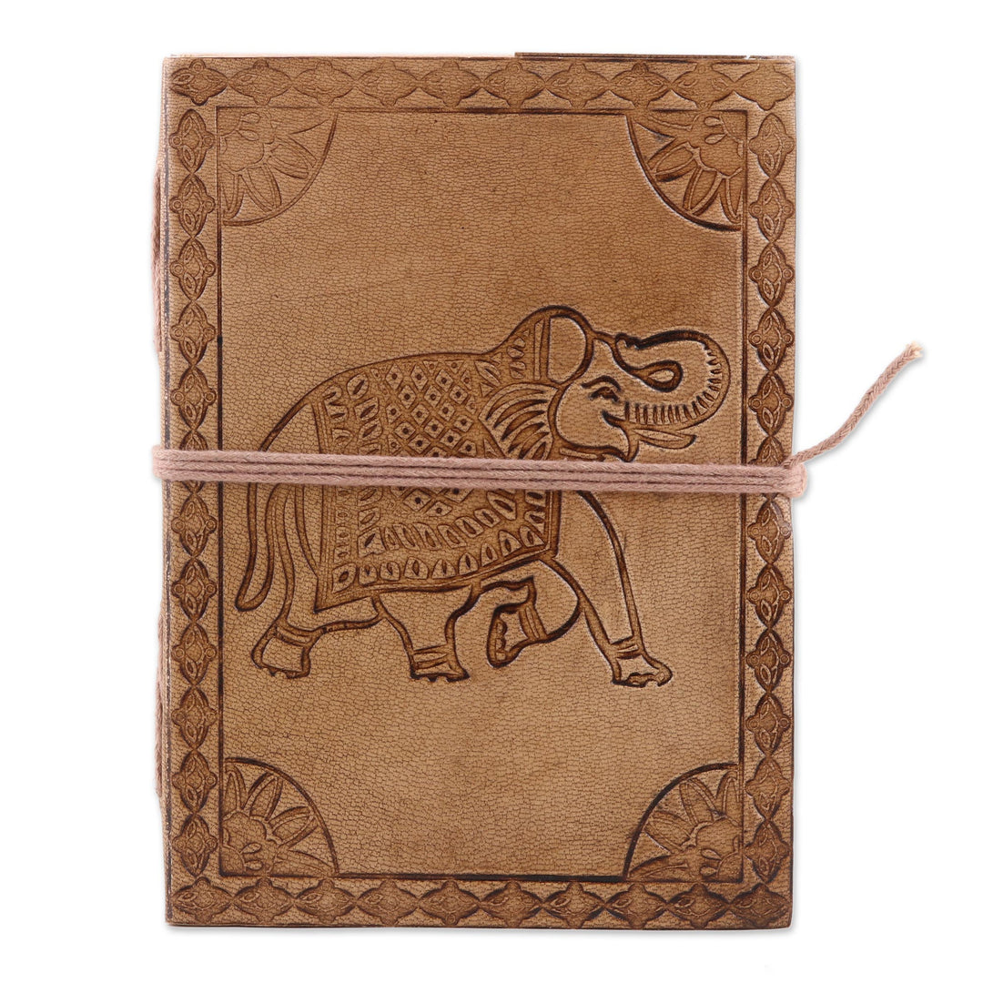 Embossed Cotton and Leather Elephant-Motif Journal - Stomping Grounds