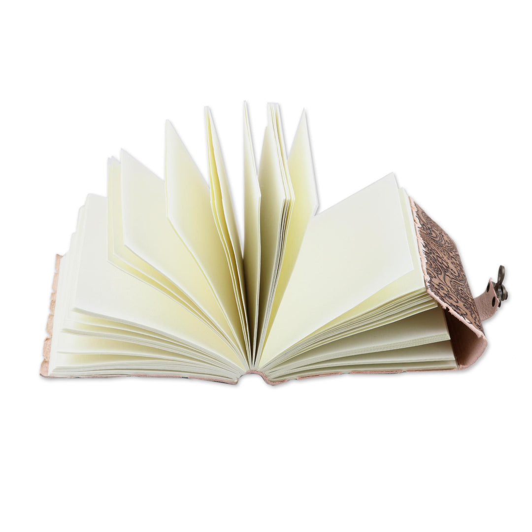 Embossed Cotton and Leather Peacock-Motif Journal - Daily Thoughts