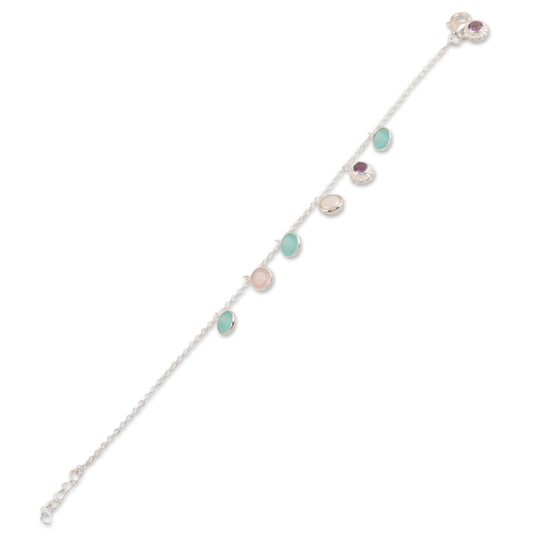 Amethyst and Rose Quartz Charm Bracelet - Prismatic Fusion