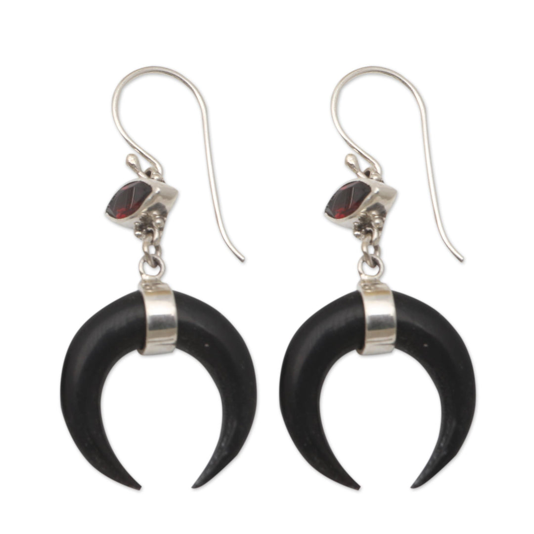 Hand Made Garnet and Sterling Silver Dangle Earrings - Mysterious Crescent