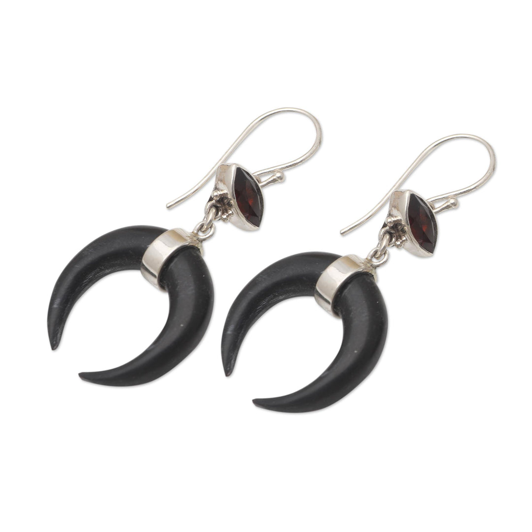 Hand Made Garnet and Sterling Silver Dangle Earrings - Mysterious Crescent