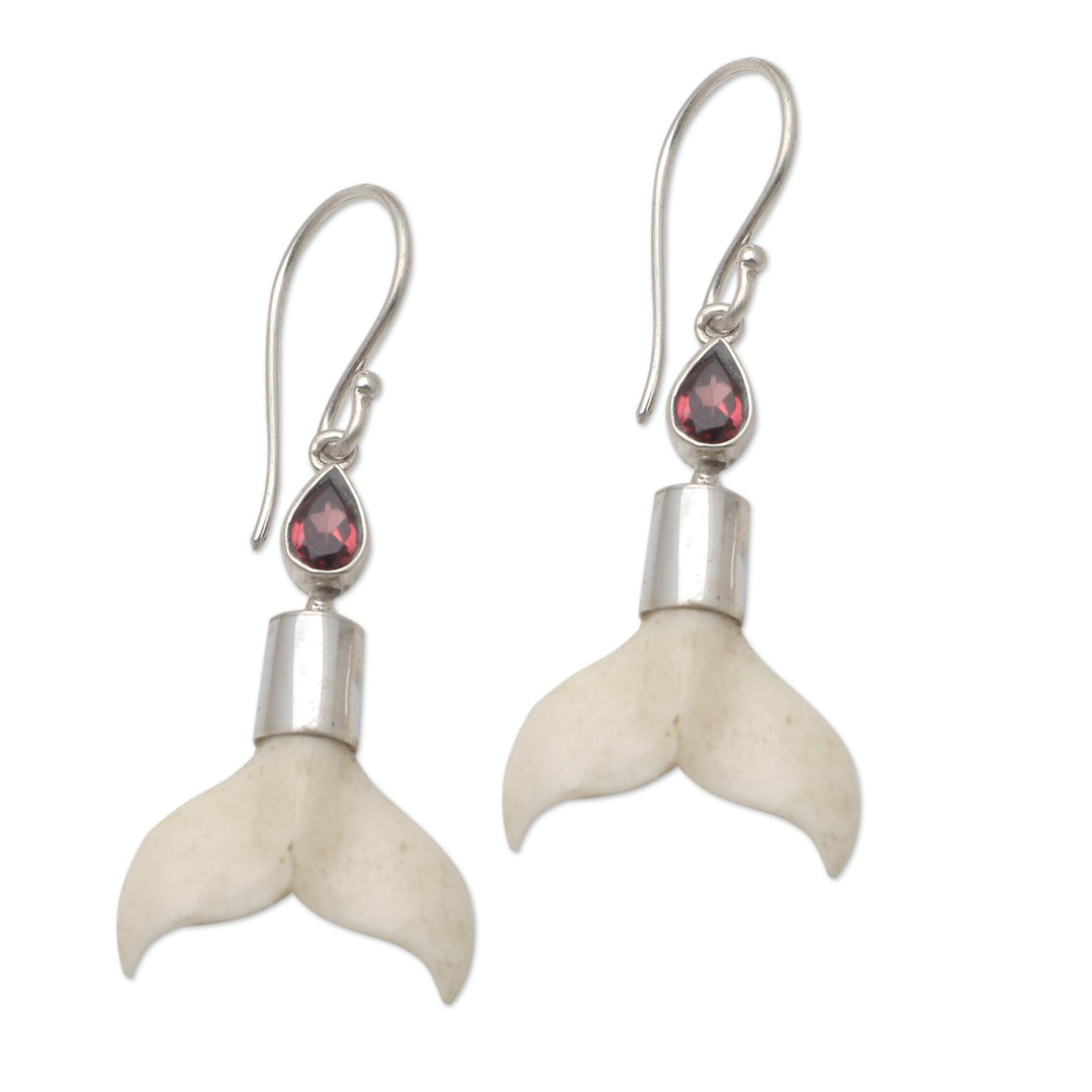 Garnet and Bone Mermaid Tail Dangle Earrings - Mermaid Swim
