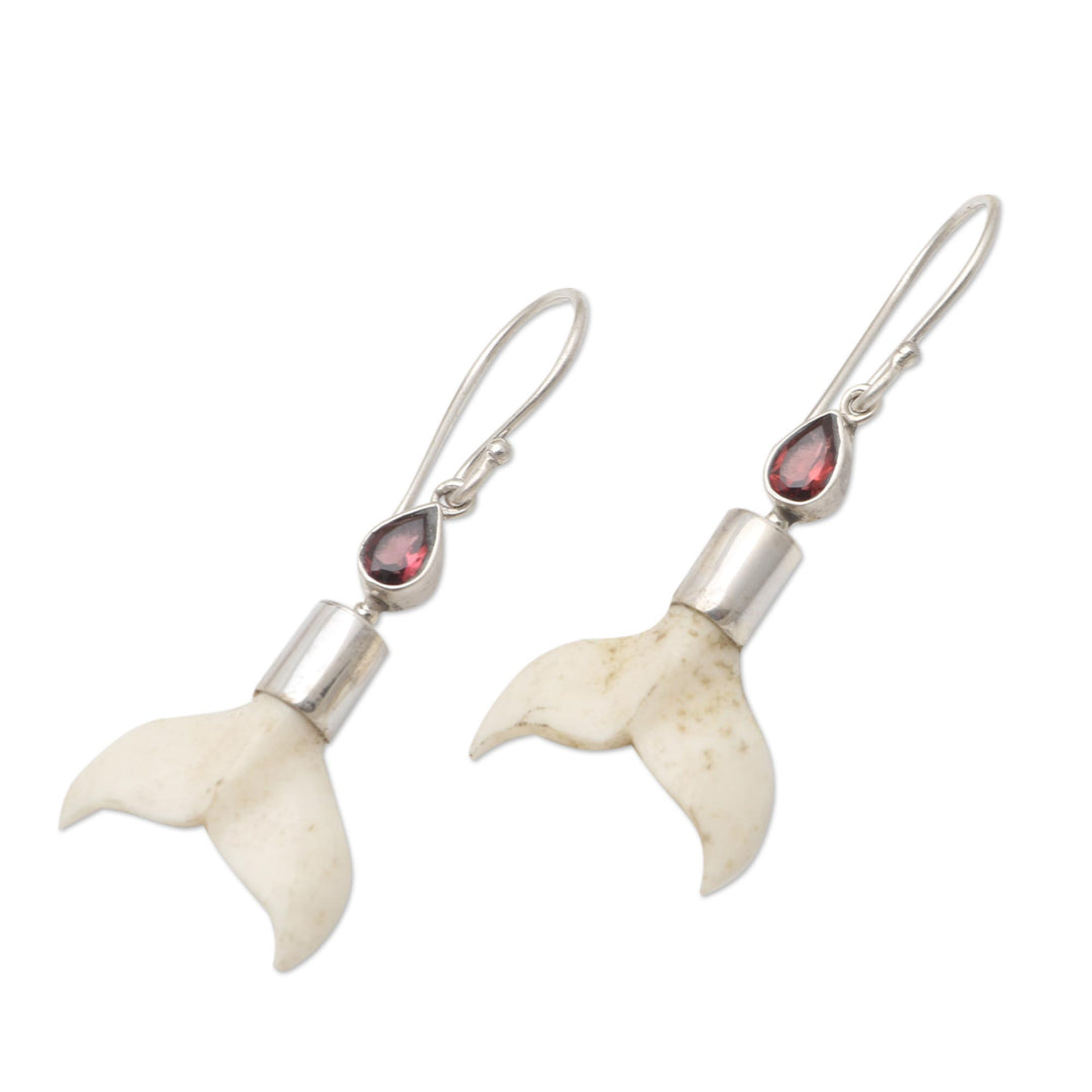 Garnet and Bone Mermaid Tail Dangle Earrings - Mermaid Swim