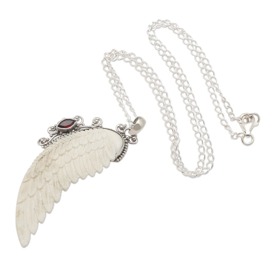 Garnet and Sterling Silver Angel Wing Pendant Necklace - Pale Angel