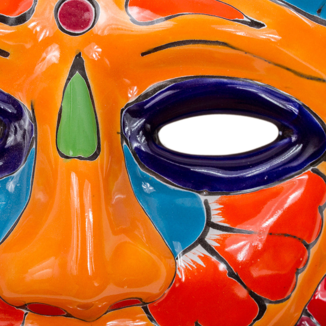 Talavera-Style Ceramic Aztec Mask Crafted in Mexico - Chicha Penacho