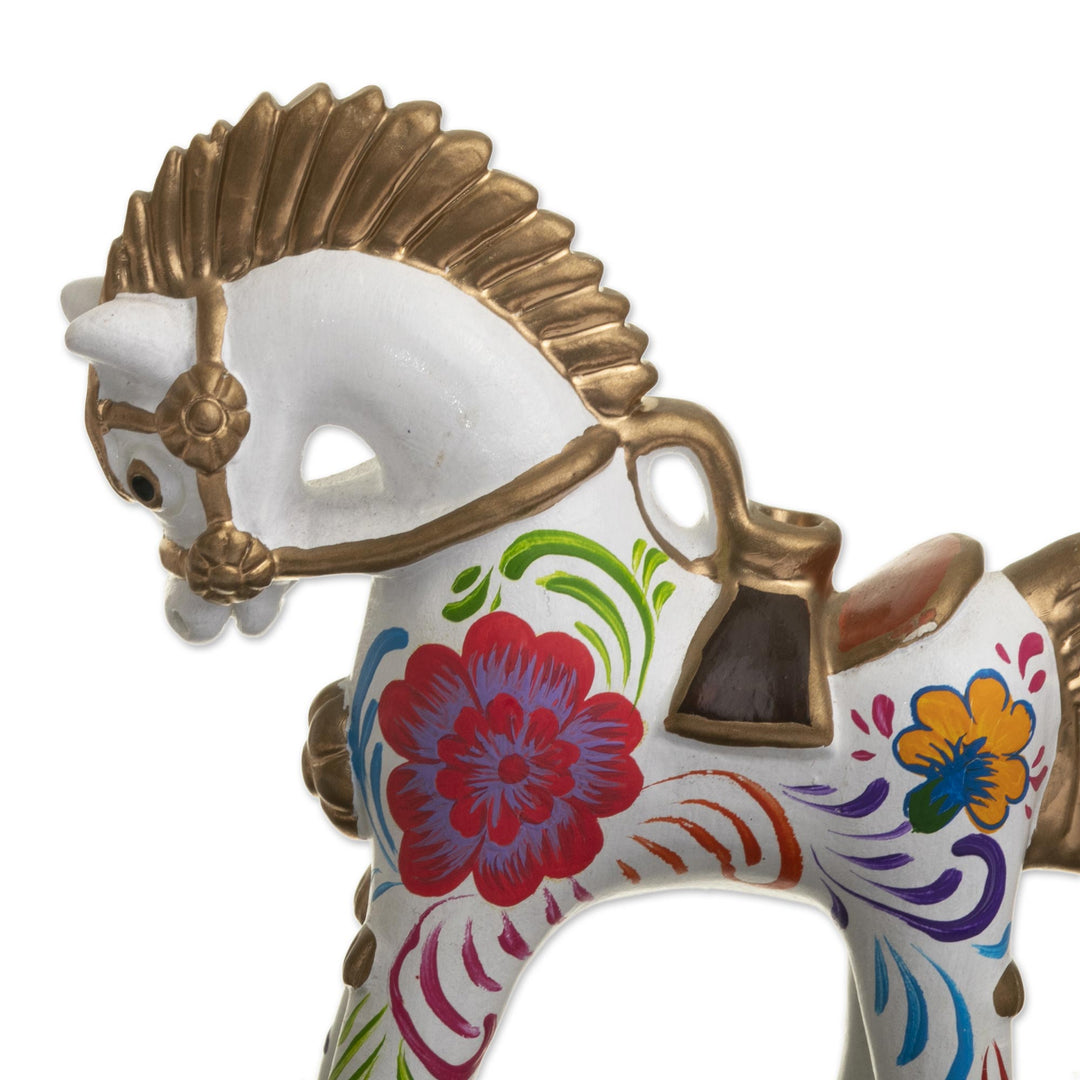 Hand Painted Ceramic Pucara Horse Figurine from Peru - White Pucara Horse