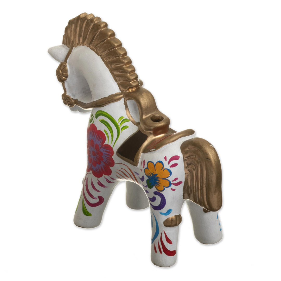Hand Painted Ceramic Pucara Horse Figurine from Peru - White Pucara Horse
