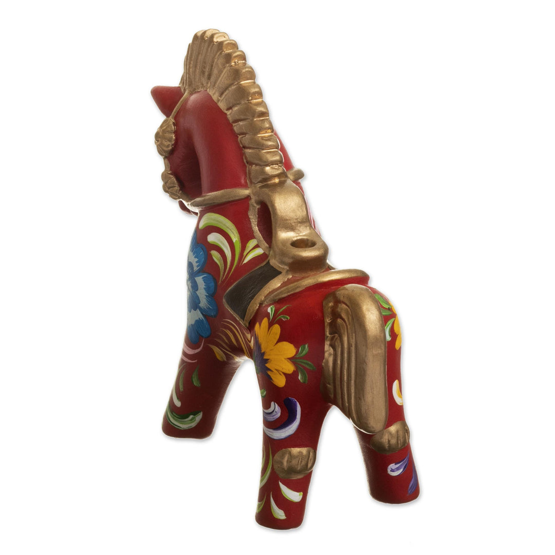 Hand Painted Ceramic Pucara Horse Figurine from Peru - Red Pucara Horse