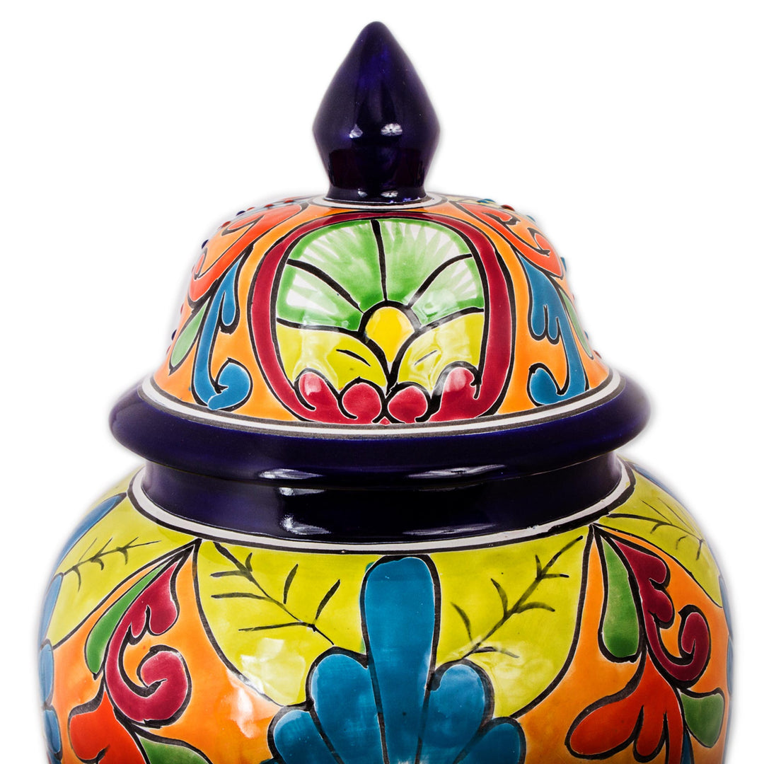 Hand-Painted Talavera-Style Ceramic Urn from Mexico - Mediterranean Beauty