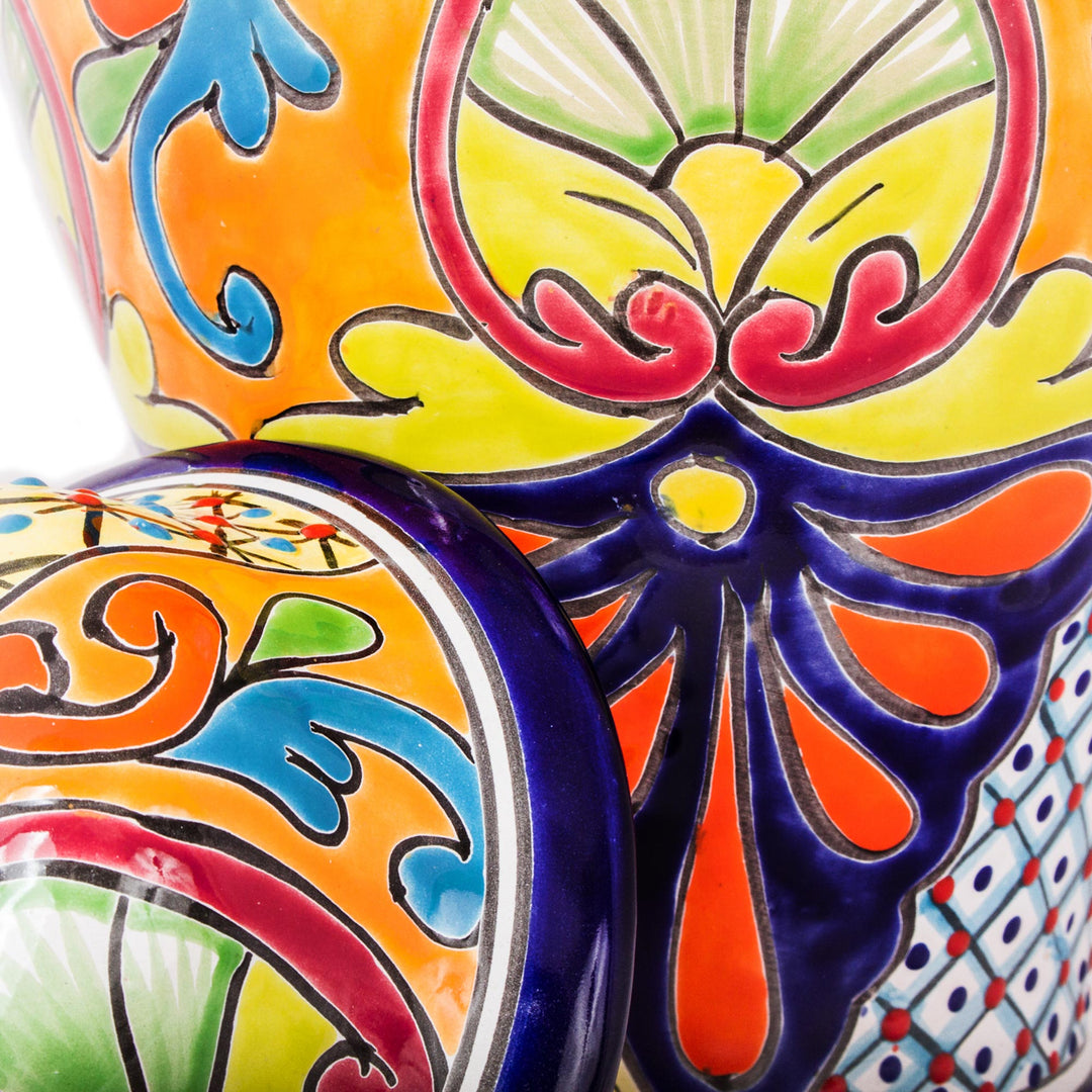 Hand-Painted Talavera-Style Ceramic Urn from Mexico - Mediterranean Beauty