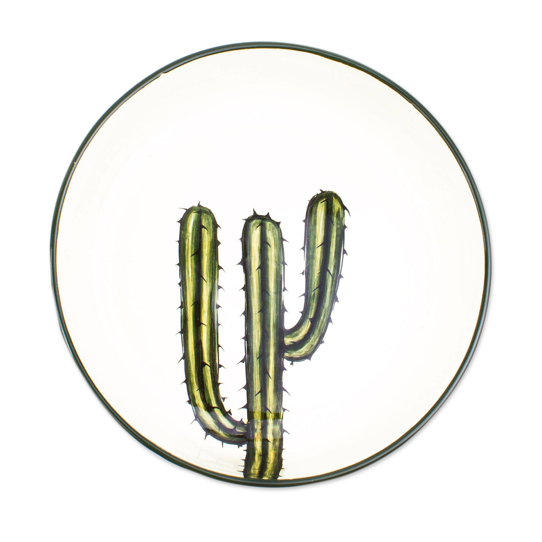 Hand Made Ceramic Serving Bowl with Cactus Motif - Saguaro