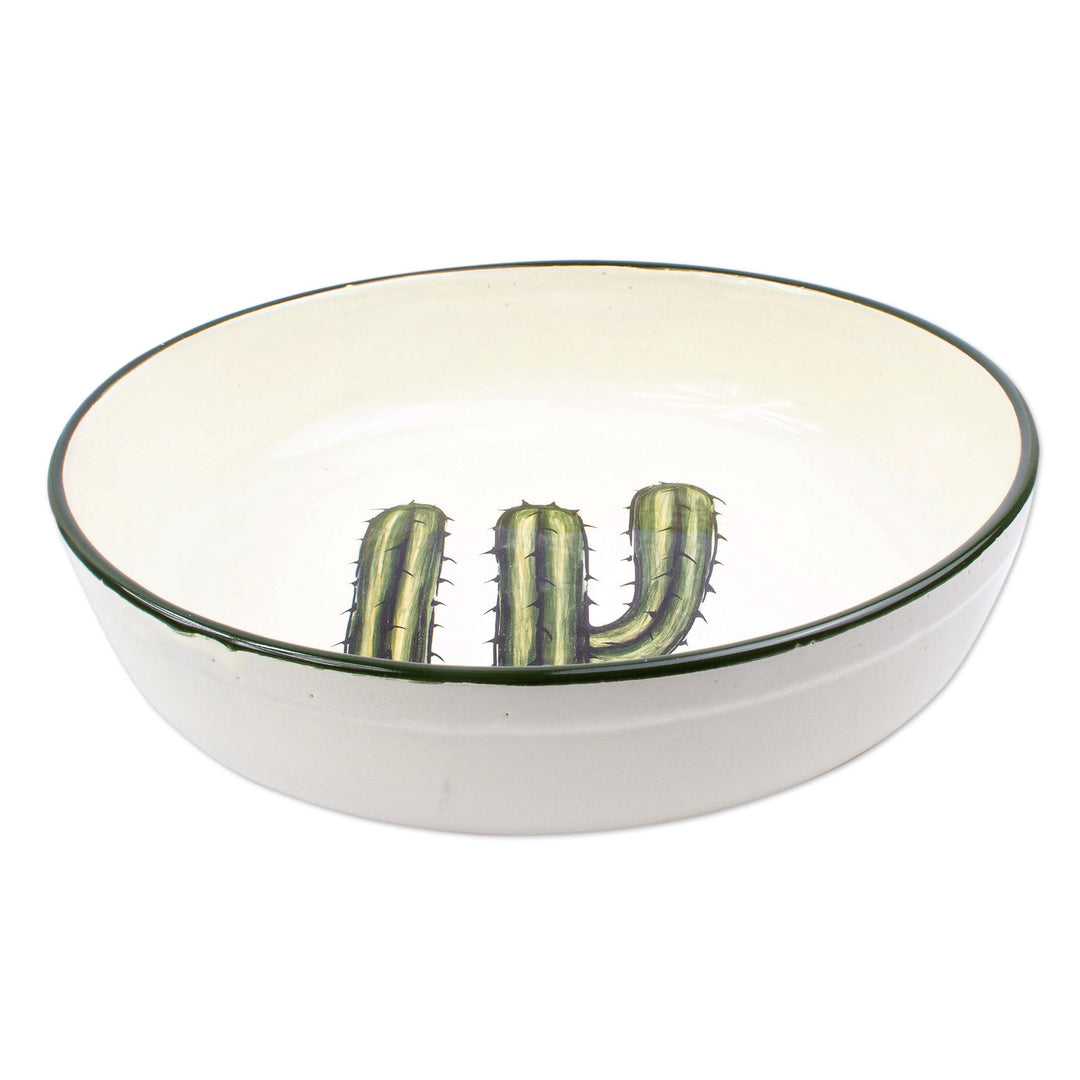 Hand Made Ceramic Serving Bowl with Cactus Motif - Saguaro
