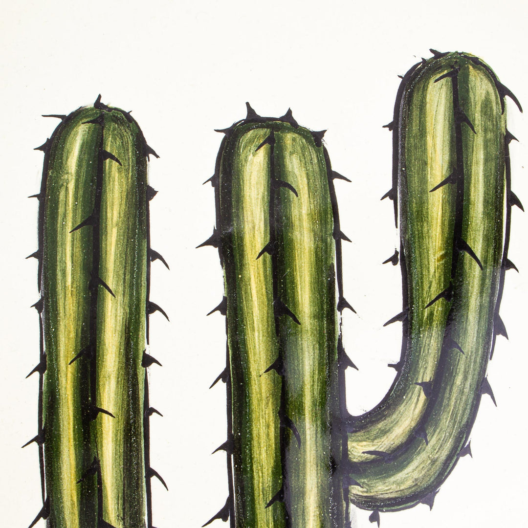 Hand Made Ceramic Serving Bowl with Cactus Motif - Saguaro