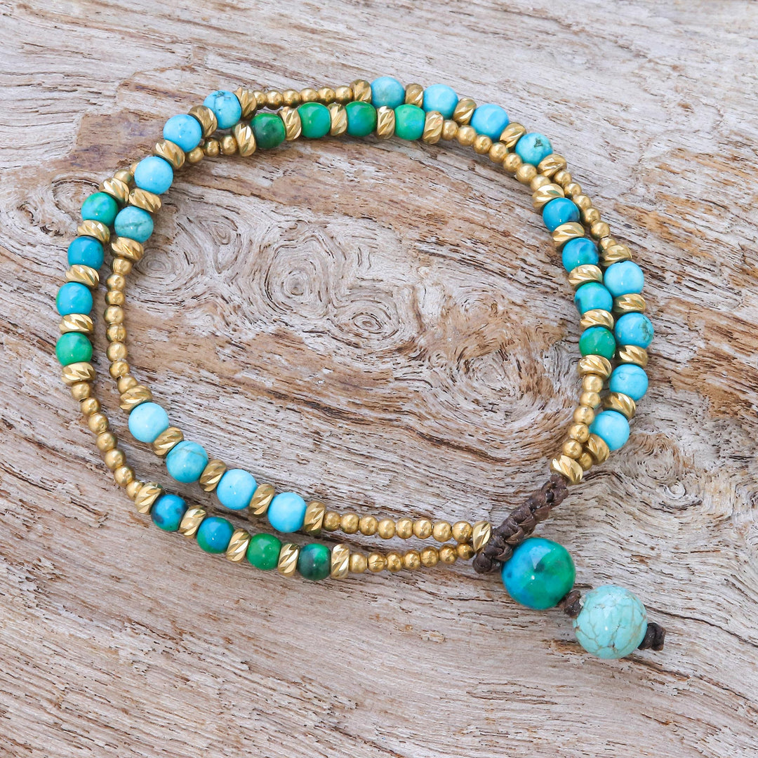 Handmade Calcite and Serpentine Beaded Bracelet - Carnival in Green