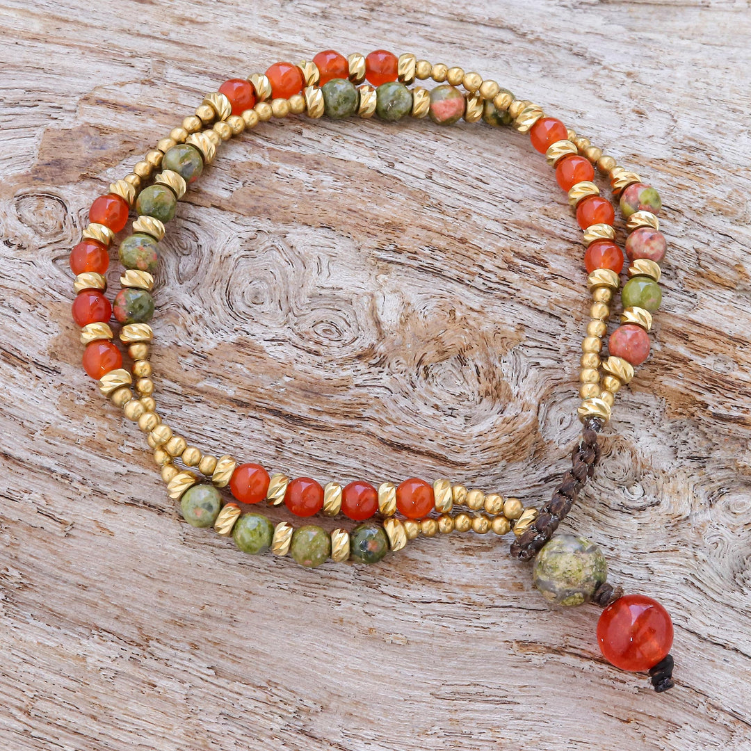 Carnelian and Unakite Beaded Bracelet - Carnival in Orange