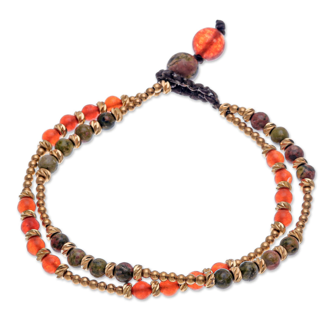 Carnelian and Unakite Beaded Bracelet - Carnival in Orange