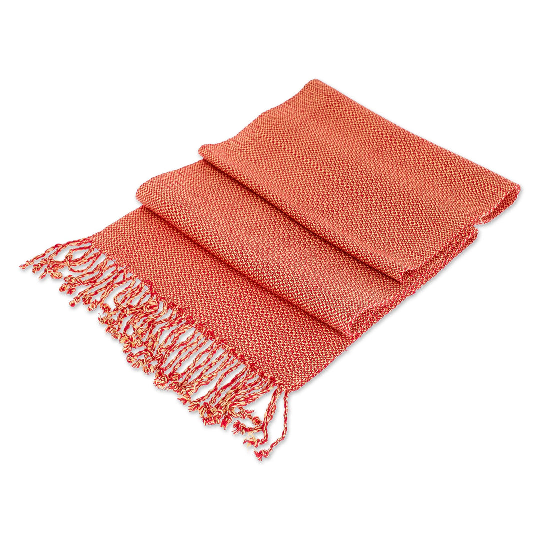 Guatemalan Hand Loomed Paprika and Yellow Colored Scarf - Paprika Spice