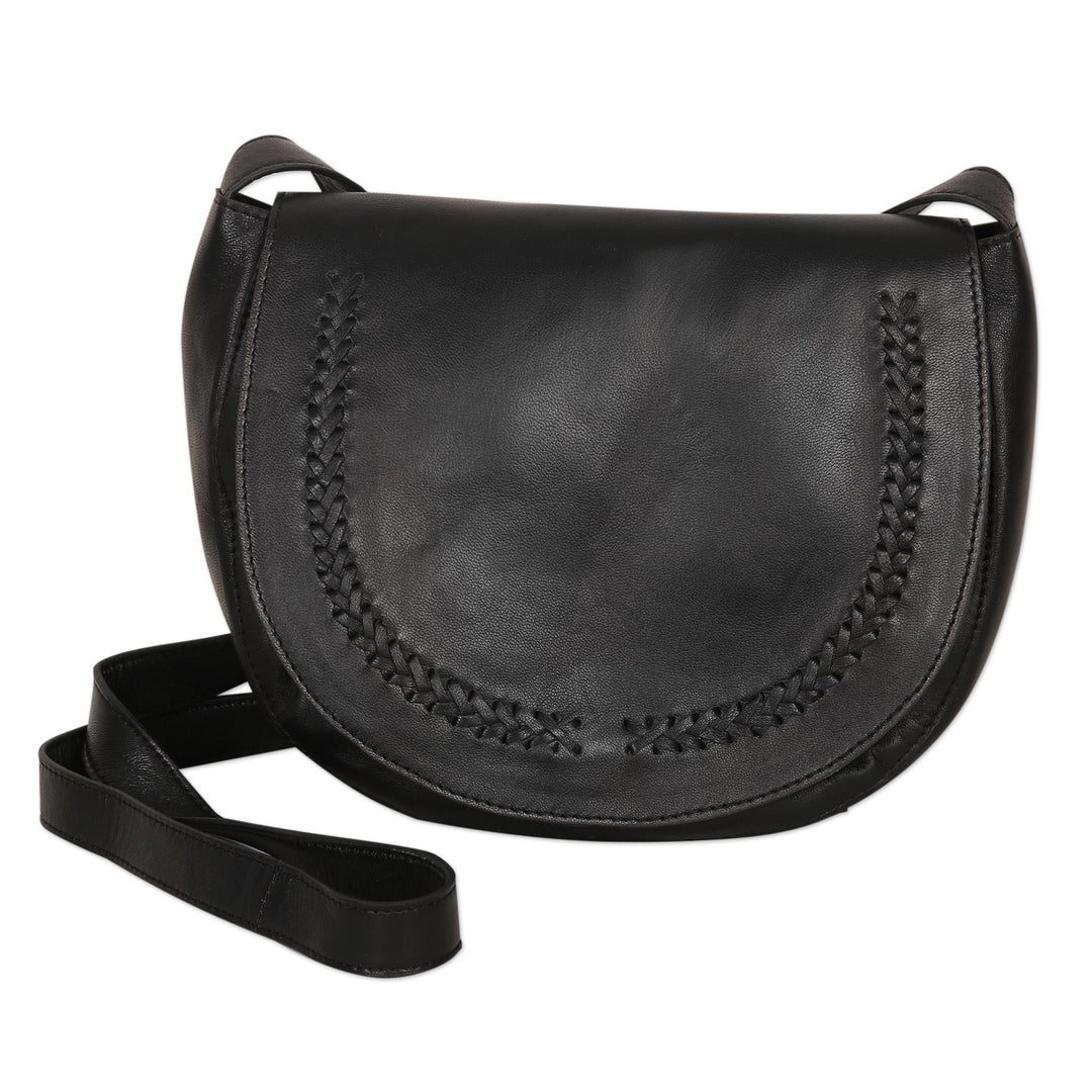 Hand Crafted Black Leather Sling Bag - Sing Softly in Black'
