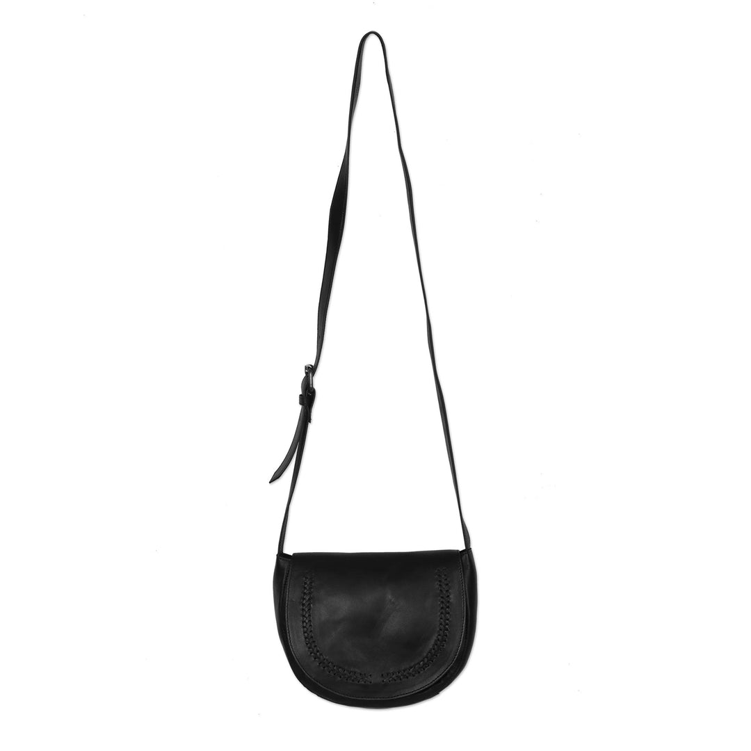 Hand Crafted Black Leather Sling Bag - Sing Softly in Black'