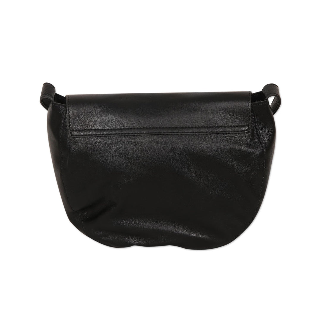 Hand Crafted Black Leather Sling Bag - Sing Softly in Black'