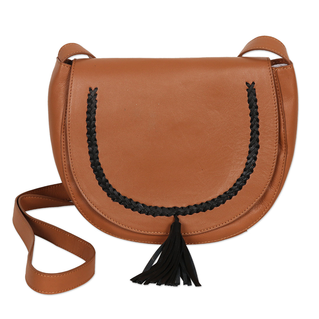 Hand Crafted Brown Leather Sling Bag - Sing Softly in Brown