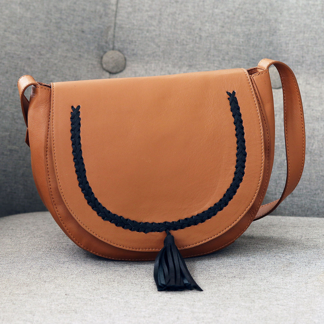 Hand Crafted Brown Leather Sling Bag - Sing Softly in Brown